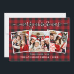 Cartes Pour Fêtes Annuelles Calligraphie 3 Photo Noël Red Buffalo Plaid<br><div class="desc">Calligraphie moderne tendance Script 3 Photo Famille Photo Collage Joyeux Noël Carte - Red Buffalo Plaid</div>