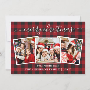 Cartes Pour Fêtes Annuelles Calligraphie 3 Photo Noël Red Buffalo Plaid
