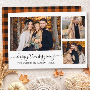 Cartes Pour Fêtes Annuelles Calligraphie 3 Photos Thanksgiving Orange Plaid