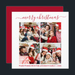 Cartes Pour Fêtes Annuelles Calligraphie 4 Photo Carré de Noël Rouge<br><div class="desc">Calligraphie moderne tendance Script 4 Photo Famille Photo Collage Joyeux Noël Carré Carte de vacances - Rouge</div>