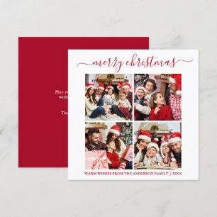 Cartes Pour Fêtes Annuelles Calligraphie 4 Photo Carré de Noël Rouge