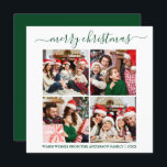 Cartes Pour Fêtes Annuelles Calligraphie 4 Photo Carré vert de Noël<br><div class="desc">Calligraphie moderne tendance Script 4 Photo Famille Photo Collage Joyeux Noël Carré Carte de vacances - Vert</div>