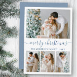 Cartes Pour Fêtes Annuelles Calligraphie 4 Photo Dusty Blue Joyeux Noël<br><div class="desc">Calligraphie moderne tendance Script 4 Photo Family Photo Collage Joyeux Noël Carte de vacances - Dusty Blue</div>