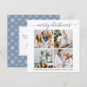 Cartes Pour Fêtes Annuelles Calligraphie 4 Photo Flakes Dusty Blue Carré