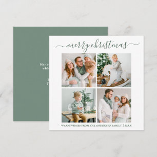 Cartes Pour Fêtes Annuelles Calligraphie 4 Photo Noël Sage Vert Carré