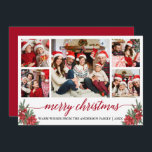 Cartes Pour Fêtes Annuelles Calligraphie 5 Photo Noël Poinsettia Pines<br><div class="desc">Calligraphie moderne Script 5 Photo Famille Collage photo Joyeux Noël Card inclut Aquarelle Poinsettia Floral,  Pins verts et Baies rouges Holly.</div>