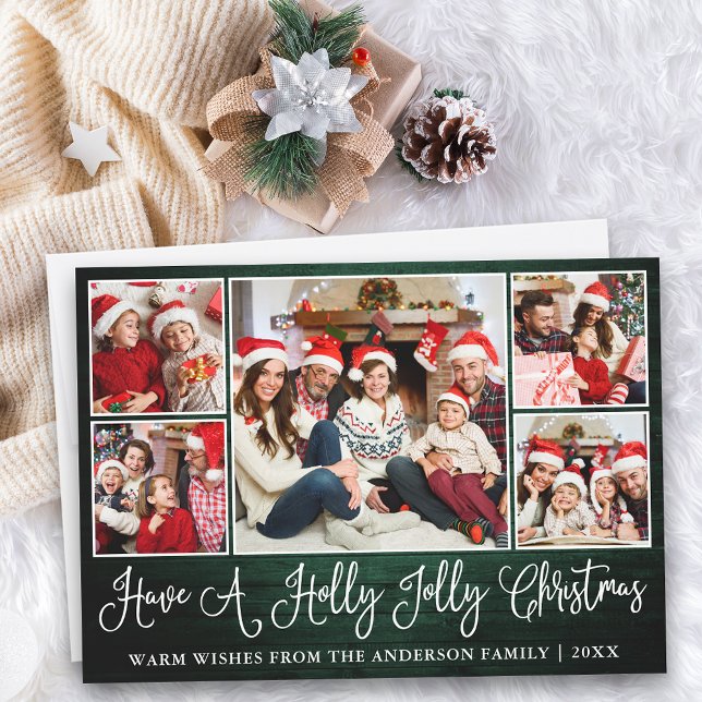 Cartes Pour Fêtes Annuelles Calligraphie amusante Green Wood Holly Jolly Chris (Customize to add text to back of card.)