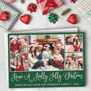 Cartes Pour Fêtes Annuelles Calligraphie amusante Holly Jolly Christmas Green