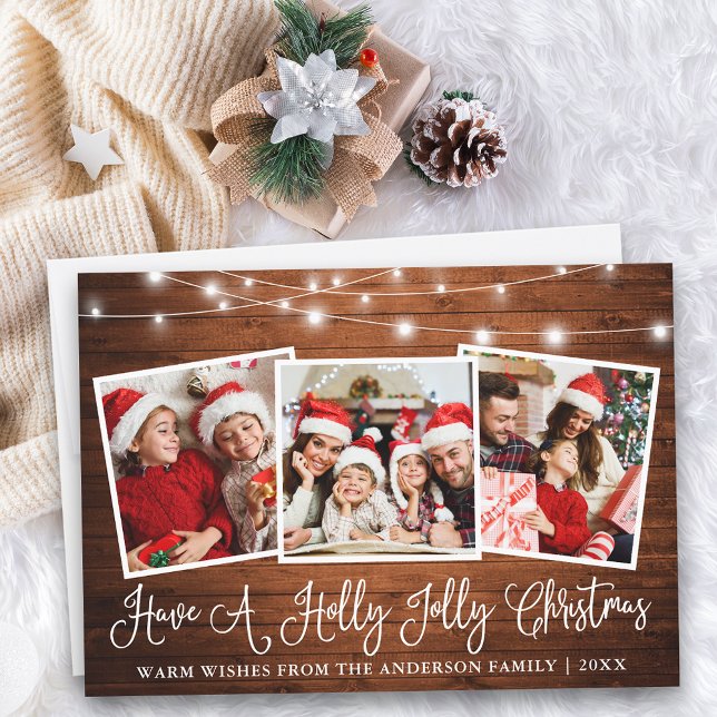 Cartes Pour Fêtes Annuelles Calligraphie amusante Holly Jolly Christmas Wood (Customize to add text to back of card.)