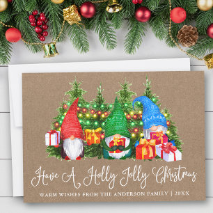 Cartes Pour Fêtes Annuelles Calligraphie amusante Kraft Holly Jolly Gnomes de
