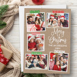 Cartes Pour Fêtes Annuelles Calligraphie amusante Kraft Joyeuse bande artisana<br><div class="desc">Joyeux Noël Kraft 5 Photo Collage avec carte de vacances sur bande artisanale.</div>
