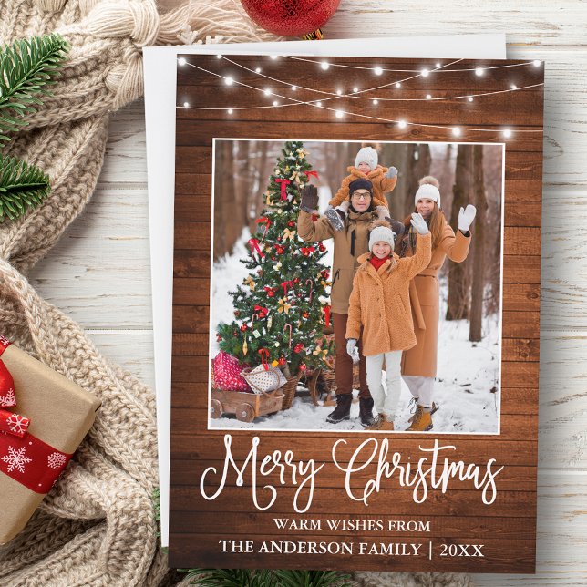 Cartes Pour Fêtes Annuelles Calligraphie amusante Noël Lumières en bois Photo (Customize to add text to back of card.)
