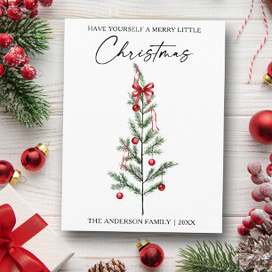 Cartes Pour Fêtes Annuelles Calligraphie Aquarelle Arbre de Noël Ruban Rouge