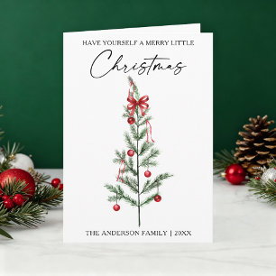 Cartes Pour Fêtes Annuelles Calligraphie Aquarelle Arbre de Noël Ruban Rouge P