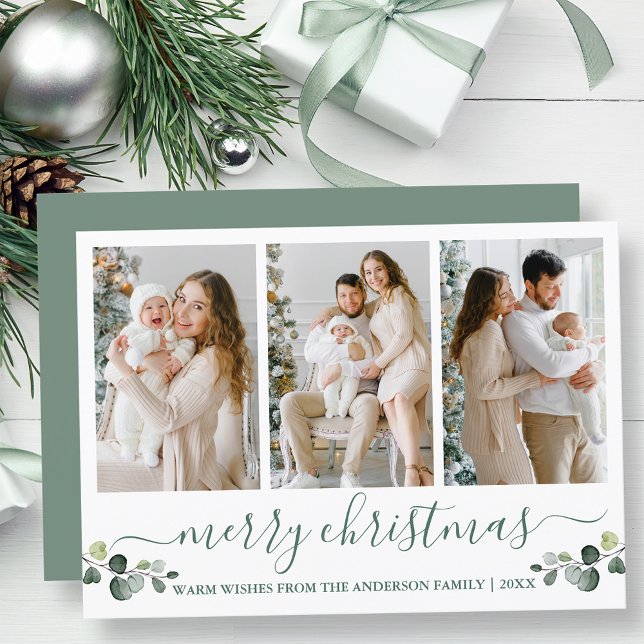 Cartes Pour Fêtes Annuelles Calligraphie Aquarelle Eucalyptus Noël (Customize to add text to back of card.)