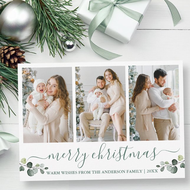 Cartes Pour Fêtes Annuelles Calligraphie Aquarelle Eucalyptus Vert Noël (Customize to add text to back of card.)