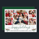 Cartes Pour Fêtes Annuelles Calligraphie Aquarelle Holly 5 Photo Vert<br><div class="desc">Calligraphie moderne Script 5 Photo Famille Photo Collage Happy Holidays Card inclut Watercolor Christmas Holly Berries - Forest Green Script</div>