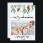 Cartes Pour Fêtes Annuelles Calligraphie Aquarelle Pine Cônes Photo Noël<br><div class="desc">Script de calligraphie élégant moderne,  cônes de pin aquarelle,  joyeux Noël Famille Photo Carte de Noël</div>