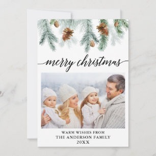 Cartes Pour Fêtes Annuelles Calligraphie Aquarelle Pine Cônes Photo Noël