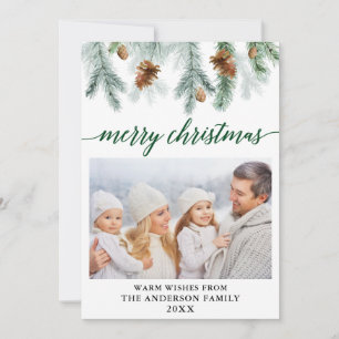 Cartes Pour Fêtes Annuelles Calligraphie Aquarelle Pine Cônes Vert Noël