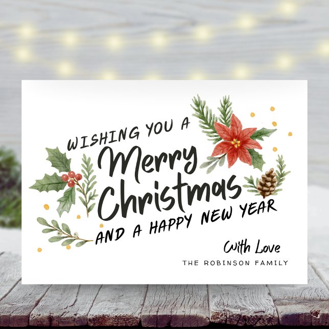 Cartes Pour Fêtes Annuelles Calligraphie botanique Joyeux Noël Non photo (Créateur téléchargé)