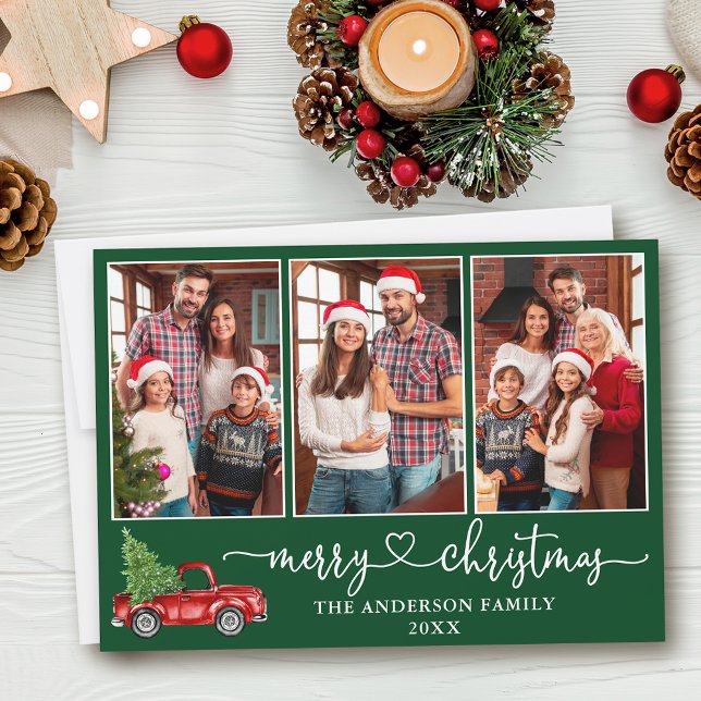 Cartes Pour Fêtes Annuelles Calligraphie Coeur 3 Photo Camion rouge de Noël (Customize to add text to back of card or to change background color of card.)