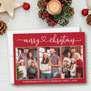 Cartes Pour Fêtes Annuelles Calligraphie Coeur 3 Photo Rouge Joyeux Noël