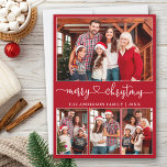 Cartes Pour Fêtes Annuelles Calligraphie Coeur 4 Photo Joyeux Noël Rouge<br><div class="desc">Calligraphie moderne Script cardiaque 4 Photo Famille Photo Collage Joyeux Noël Carte de vacances - Rouge</div>