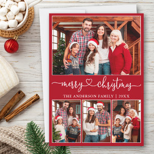 Cartes Pour Fêtes Annuelles Calligraphie Coeur 4 Photo Joyeux Noël Rouge