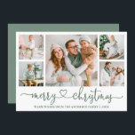 Cartes Pour Fêtes Annuelles Calligraphie Coeur 5 Photo Christmas Sage Green<br><div class="desc">Calligraphie moderne Script cardiaque 5 Photo Famille Photo Collage Joyeuse Carte de Noël - Sage Script Vert</div>