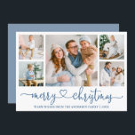 Cartes Pour Fêtes Annuelles Calligraphie Coeur 5 Photo Noël Dusty Blue<br><div class="desc">Calligraphie moderne Script cardiaque 5 Photo Famille Photo Collage Joyeuse Carte de Noël - Dusty Script bleu</div>