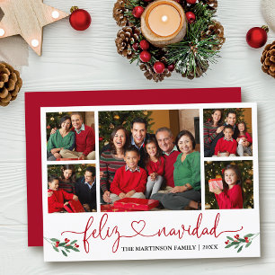Cartes Pour Fêtes Annuelles Calligraphie Coeur Feliz Navidad Holly Rouge