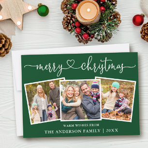 Cartes Pour Fêtes Annuelles Calligraphie Coeur Joyeux Noël Vert 3 Photo