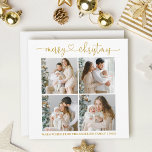 Cartes Pour Fêtes Annuelles Calligraphie Coeur Noël 4 Photo Carré or<br><div class="desc">Calligraphie moderne Script coeur Joyeux Noël 4 Photo Carré Carte de vacances - Gold Texte</div>
