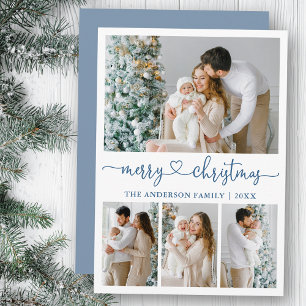Cartes Pour Fêtes Annuelles Calligraphie Coeur Noël 4 Photo Dusty Blue