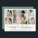 Cartes Pour Fêtes Annuelles Calligraphie Coeur Noël Gold Sage Green Photo<br><div class="desc">Calligraphie moderne Script Coeur Joyeux Noël 5 Photo Carte de vacances - Cadres d'or - Sage Green</div>