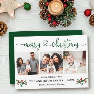 Cartes Pour Fêtes Annuelles Calligraphie Coeur Noël Holly 3 Photo Vert