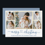 Cartes Pour Fêtes Annuelles Calligraphie Coeur Noël Or Dusty Bleu Photo<br><div class="desc">Calligraphie moderne Script Coeur Joyeux Noël 5 Photo Carte de vacances - Cadres d'or - Bleu Dusty</div>