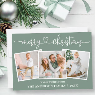 Cartes Pour Fêtes Annuelles Calligraphie Coeur Noël Sage Vert 3 Photo