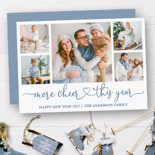 Cartes Pour Fêtes Annuelles Calligraphie Cœur Plus de Joie 5 Photos Bleu Pouss