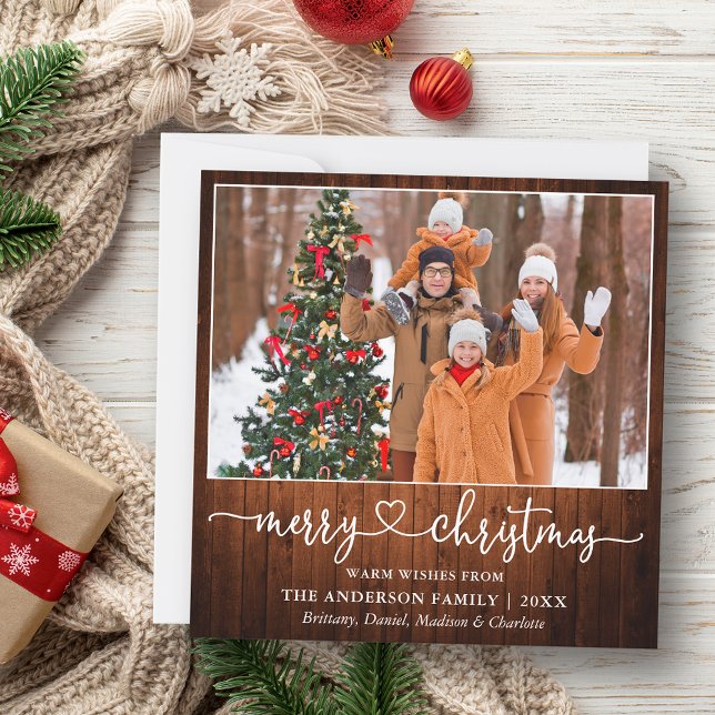 Cartes Pour Fêtes Annuelles Calligraphie Coeur Script Carré de bois de Noël (Customize to add text to back of card.)