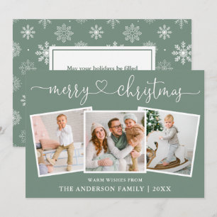 Cartes Pour Fêtes Annuelles Calligraphie Coeur Snowflakes Sage Green 3 Photo