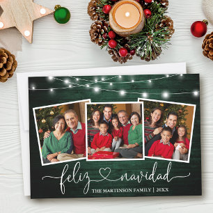 Cartes Pour Fêtes Annuelles Calligraphie Coeur Vert Bois Lumières Feliz Navida