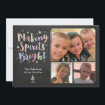 Cartes Pour Fêtes Annuelles Calligraphie colorée Chalkboard Holiday 3-Photo<br><div class="desc">Rendre les esprits brillants ! Personnalisez ce carte photo de vacances amusant et fantaisiste avec vos photos et noms de famille. 

Crédit photo : diggerdanno</div>