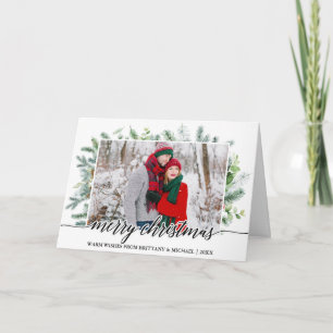 Cartes Pour Fêtes Annuelles Calligraphie Couple Photo Noël Pine Vert