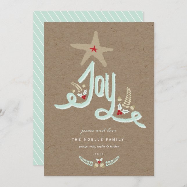 Cartes Pour Fêtes Annuelles Calligraphie de feuillage bleu rustique à main lev (Devant / Derrière)