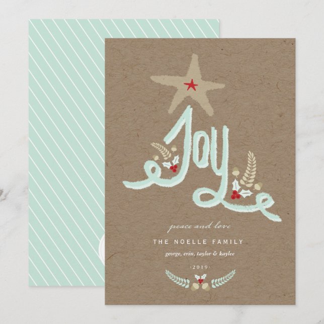 Cartes Pour Fêtes Annuelles Calligraphie de feuillage bleu rustique dessiné à  (Devant / Derrière)