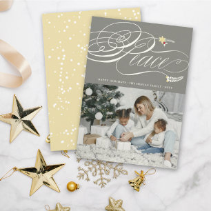 Cartes Pour Fêtes Annuelles Calligraphie de la Paix de Noël Foliage Photo clas