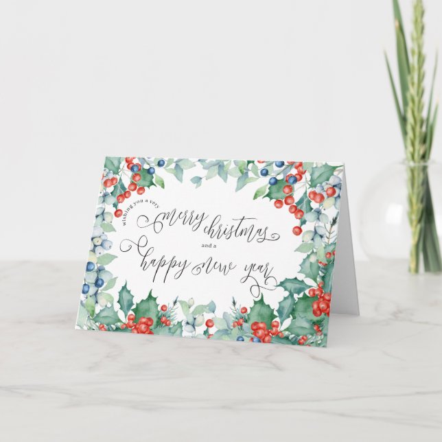 Cartes Pour Fêtes Annuelles Calligraphie de Noël et Nouvel An Baies d'hiver (Devant)