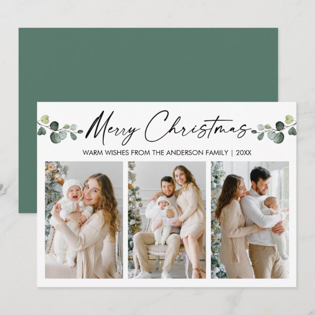 Cartes Pour Fêtes Annuelles Calligraphie de Noël Eucalyptus (Devant / Derrière)